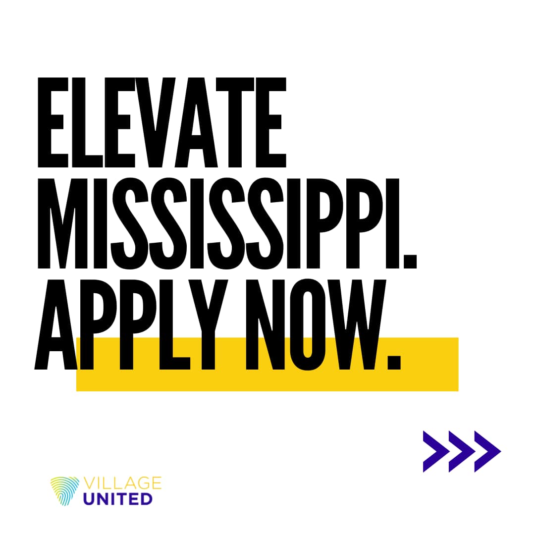 Elevate Mississippi Apply Now wiite, back and yellow graphic